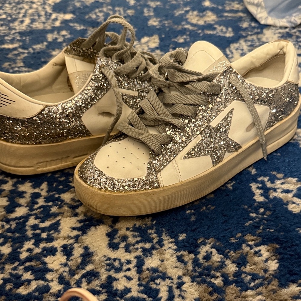 Golden Goose STARDAN Silver Glitter Star Sneakers